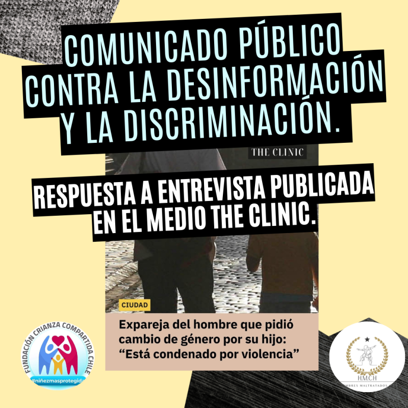 Comunicado Público Centro de Justicia y Defensa para Hombres y Fundacion Crianza Compartida Chile contra la desinformación y la discriminación de género.